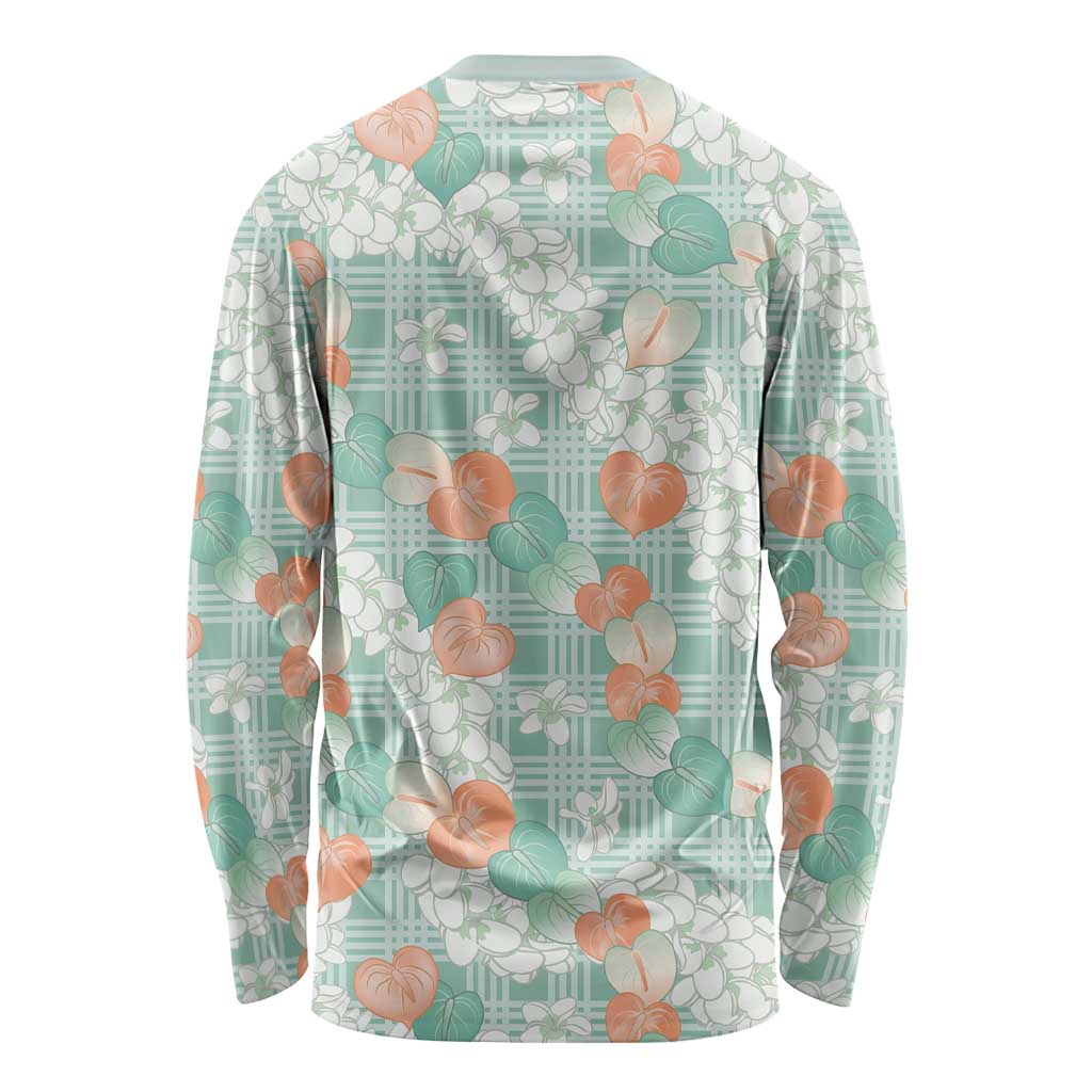 Anthurium Plumeria Lei Pastel Long Sleeve Shirt Teal Hawaiian Splendid Palaka