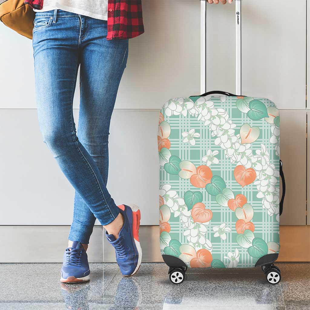 Anthurium Plumeria Lei Pastel Luggage Cover Teal Hawaiian Splendid Palaka