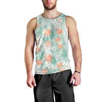 Anthurium Plumeria Lei Pastel Men Tank Top Teal Hawaiian Splendid Palaka