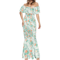 Anthurium Plumeria Lei Pastel Mermaid Dress Teal Hawaiian Splendid Palaka