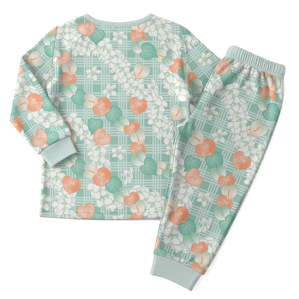 Anthurium Plumeria Lei Pastel Christmas Pajama Set Teal Hawaiian Splendid Palaka LT01 - Polynesian Pride
