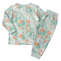 Anthurium Plumeria Lei Pastel Christmas Pajama Set Teal Hawaiian Splendid Palaka LT01 - Polynesian Pride