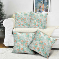 Anthurium Plumeria Lei Pastel Pillow Cover Teal Hawaiian Splendid Palaka