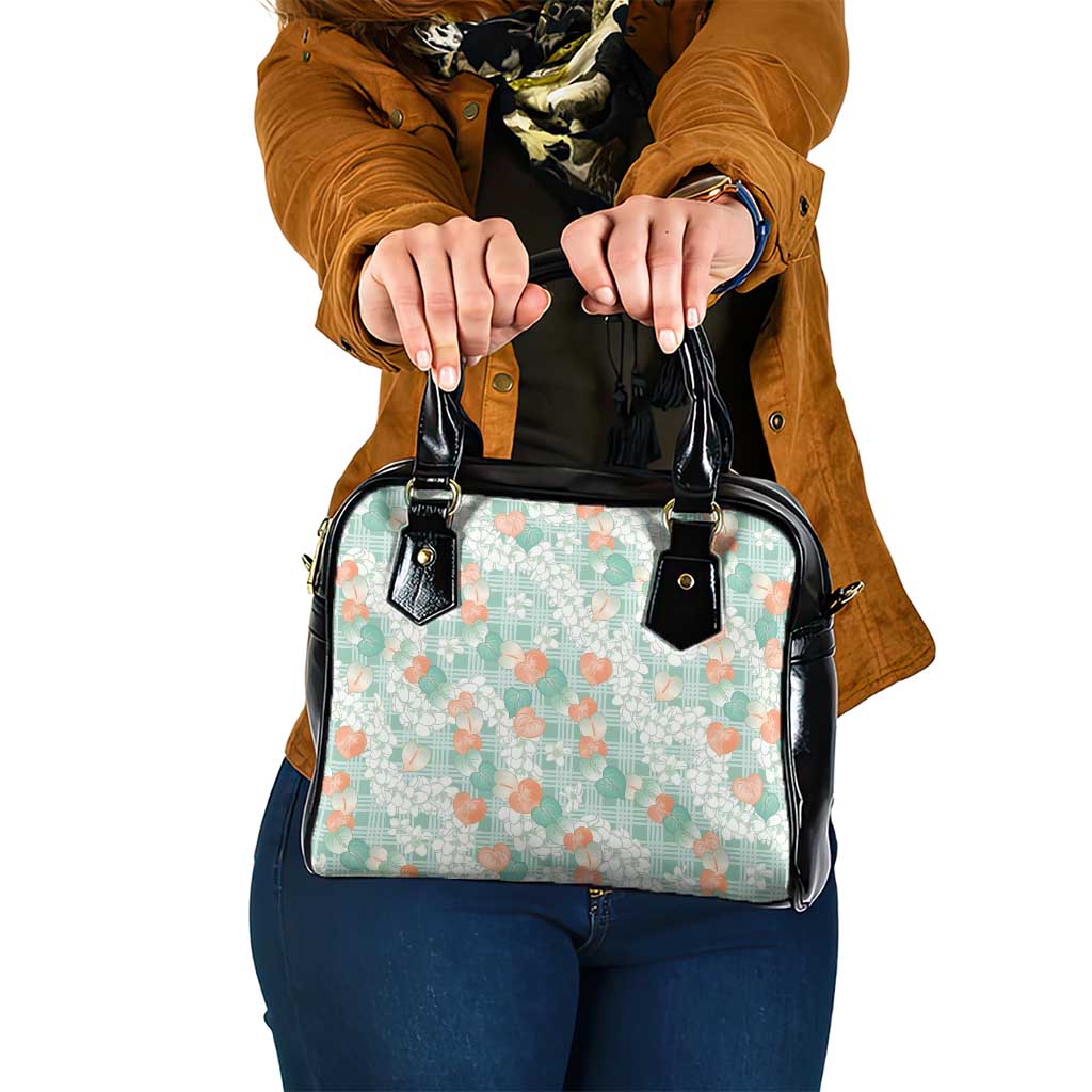 Anthurium Plumeria Lei Pastel Shoulder Handbag Teal Hawaiian Splendid Palaka