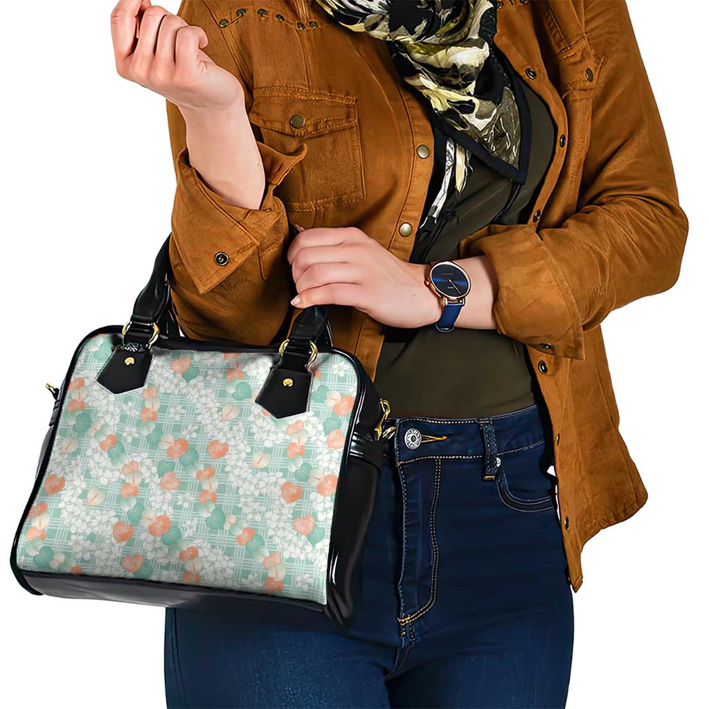 Anthurium Plumeria Lei Pastel Shoulder Handbag Teal Hawaiian Splendid Palaka