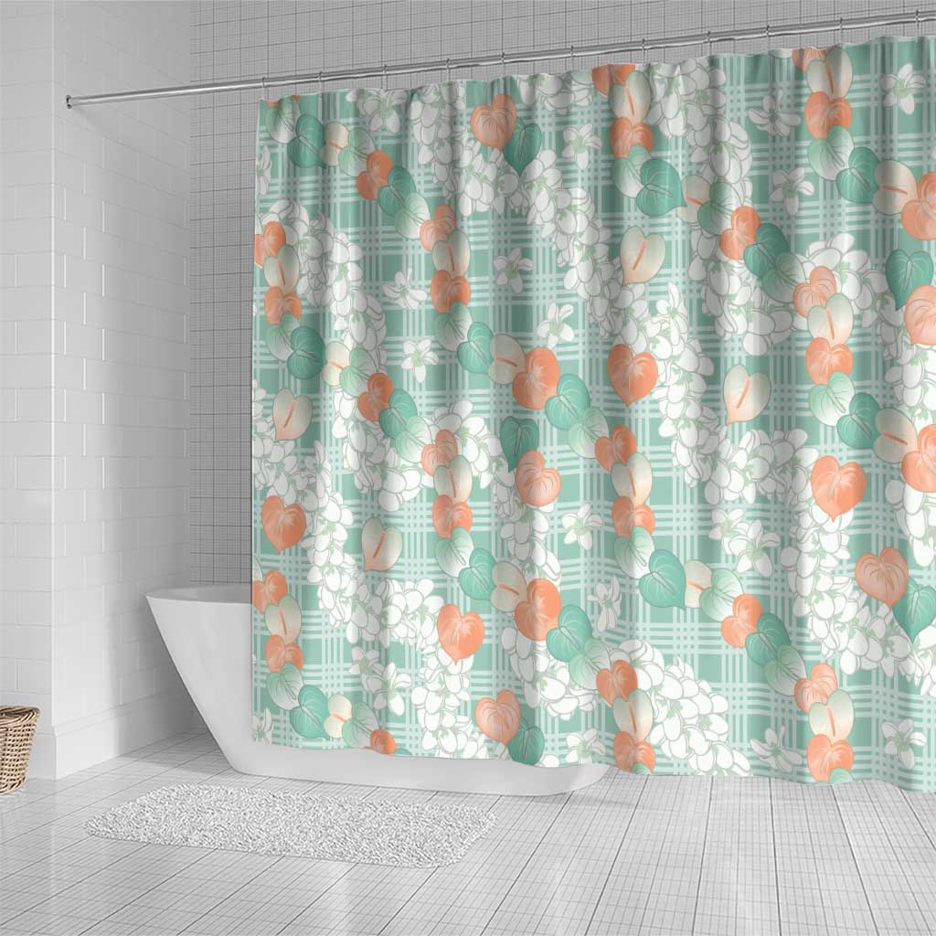 Anthurium Plumeria Lei Pastel Shower Curtain Teal Hawaiian Splendid Palaka
