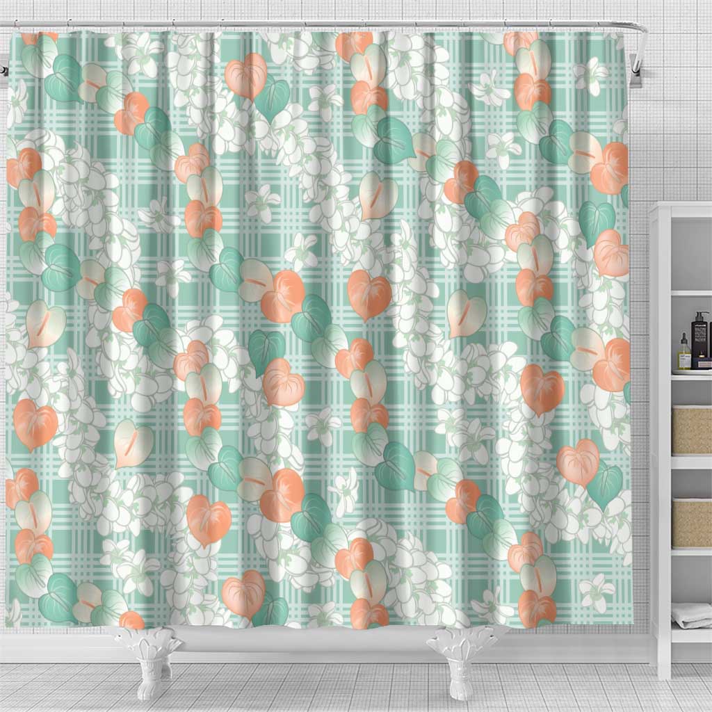 Anthurium Plumeria Lei Pastel Shower Curtain Teal Hawaiian Splendid Palaka