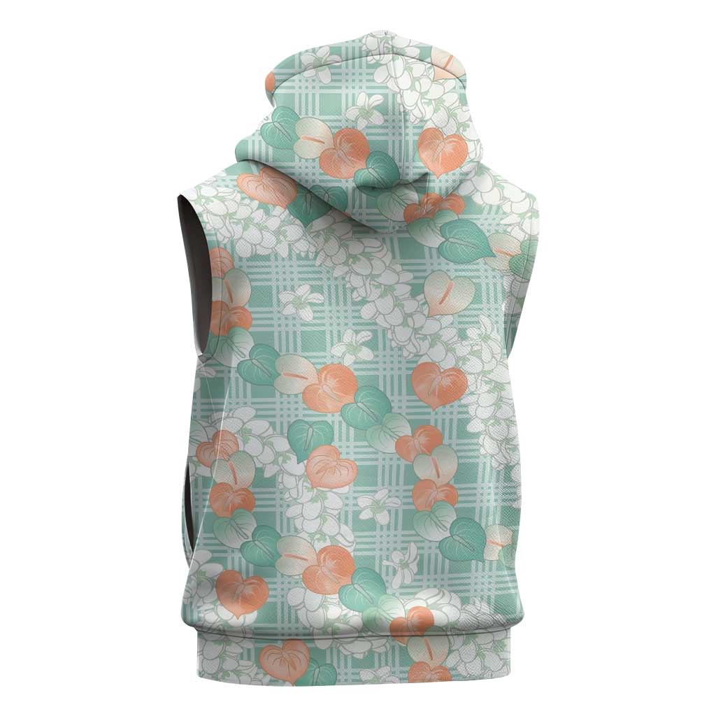 Anthurium Plumeria Lei Pastel Sleeveless Zip Hoodie Teal Hawaiian Splendid Palaka