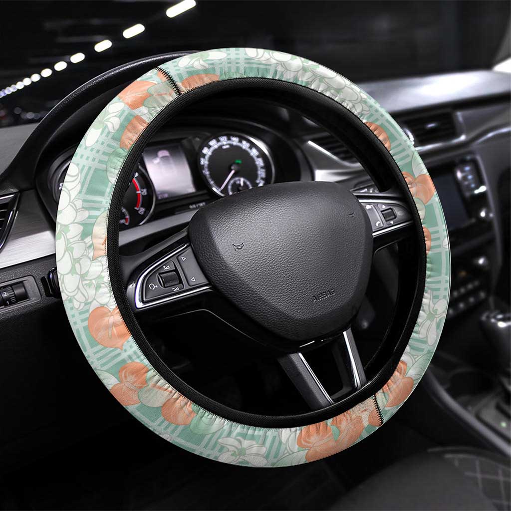 Anthurium Plumeria Lei Pastel Steering Wheel Cover Teal Hawaiian Splendid Palaka