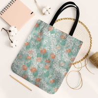 Anthurium Plumeria Lei Pastel Tote Bag Teal Hawaiian Splendid Palaka