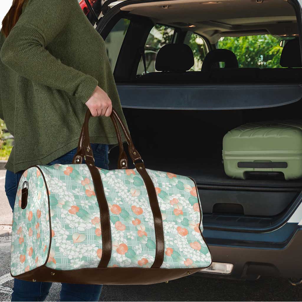 Anthurium Plumeria Lei Pastel Travel Bag Teal Hawaiian Splendid Palaka