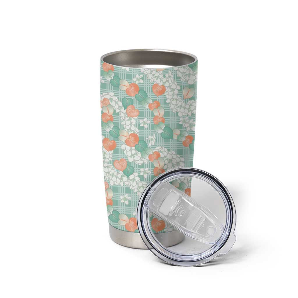 Anthurium Plumeria Lei Pastel Tumbler Cup Teal Hawaiian Splendid Palaka