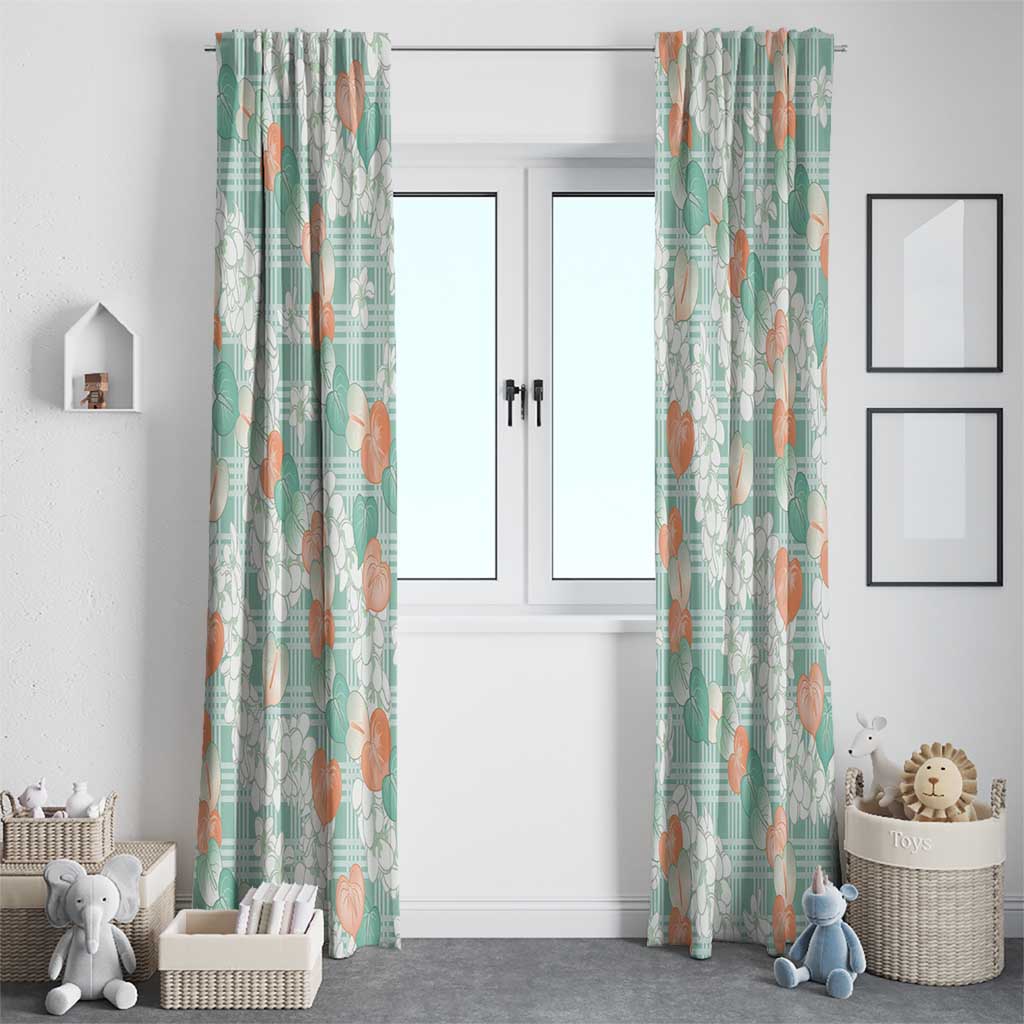 Anthurium Plumeria Lei Pastel Window Curtain Teal Hawaiian Splendid Palaka