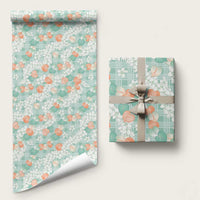 Anthurium Plumeria Lei Pastel Wrapping Paper Teal Hawaiian Splendid Palaka