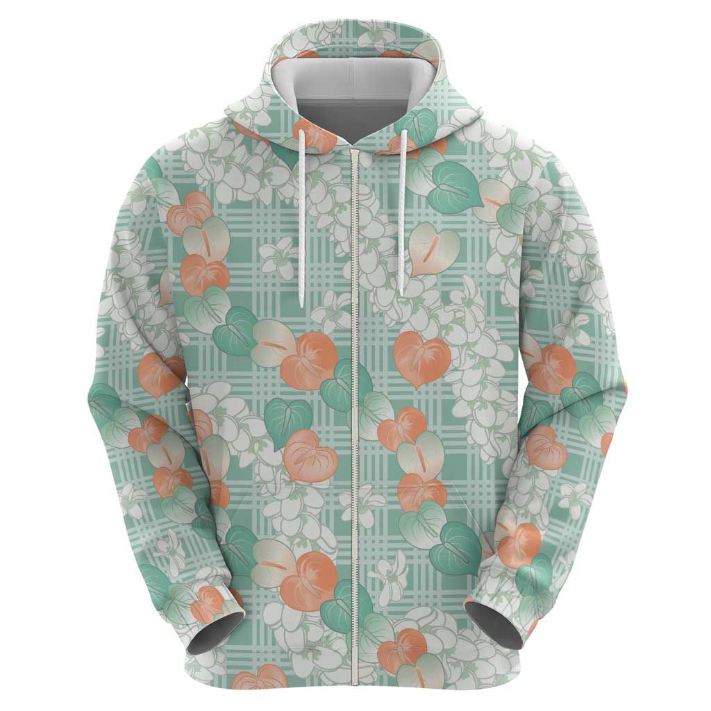 Anthurium Plumeria Lei Pastel Zip Hoodie Teal Hawaiian Splendid Palaka