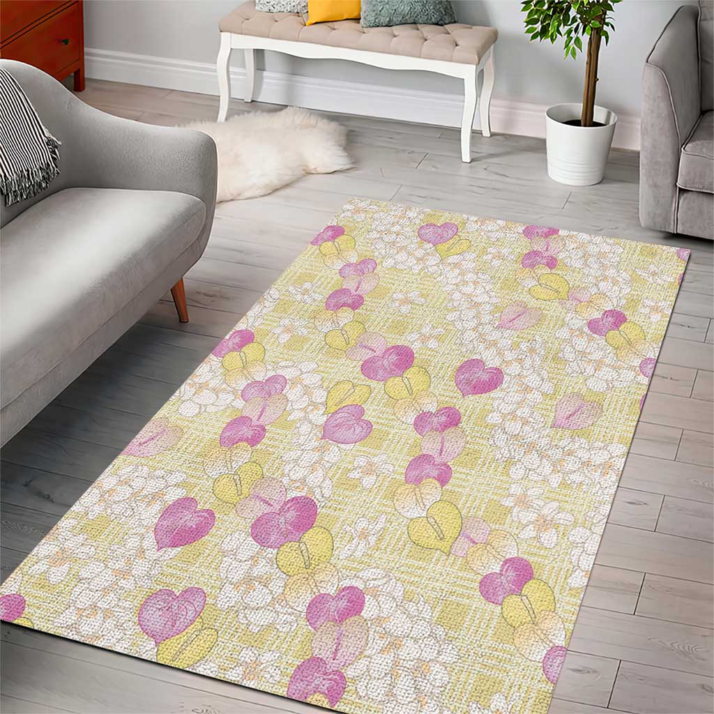 Anthurium Plumeria Lei Pastel Area Rug Yellow Hawaiian Splendid Palaka