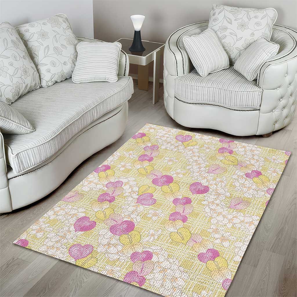 Anthurium Plumeria Lei Pastel Area Rug Yellow Hawaiian Splendid Palaka