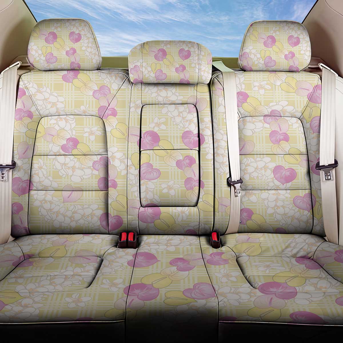Anthurium Plumeria Lei Pastel Back Car Seat Cover Yellow Hawaiian Splendid Palaka