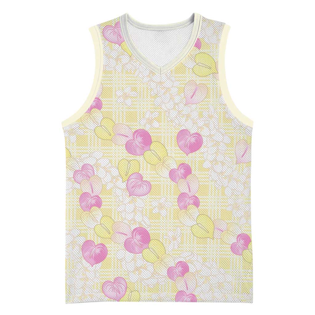 Anthurium Plumeria Lei Pastel Basketball Jersey Yellow Hawaiian Splendid Palaka