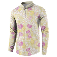 Anthurium Plumeria Lei Pastel Button Sweatshirt Yellow Hawaiian Splendid Palaka