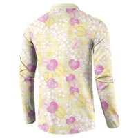 Anthurium Plumeria Lei Pastel Button Sweatshirt Yellow Hawaiian Splendid Palaka