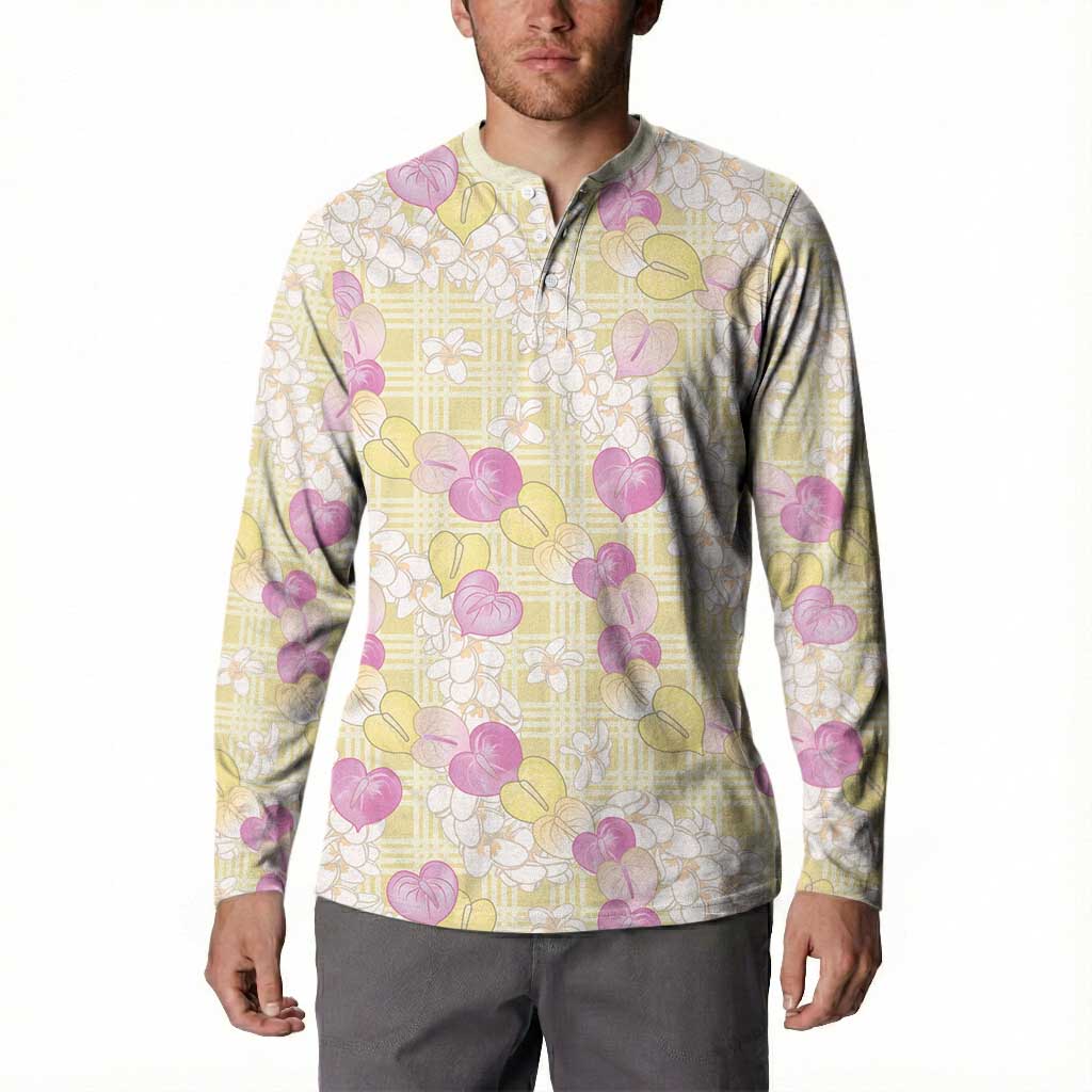Anthurium Plumeria Lei Pastel Button Sweatshirt Yellow Hawaiian Splendid Palaka
