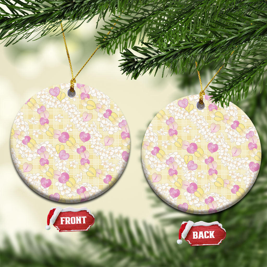 Anthurium Plumeria Lei Pastel Ceramic Ornament Yellow Hawaiian Splendid Palaka LT01 Circle Yellow - Polynesian Pride