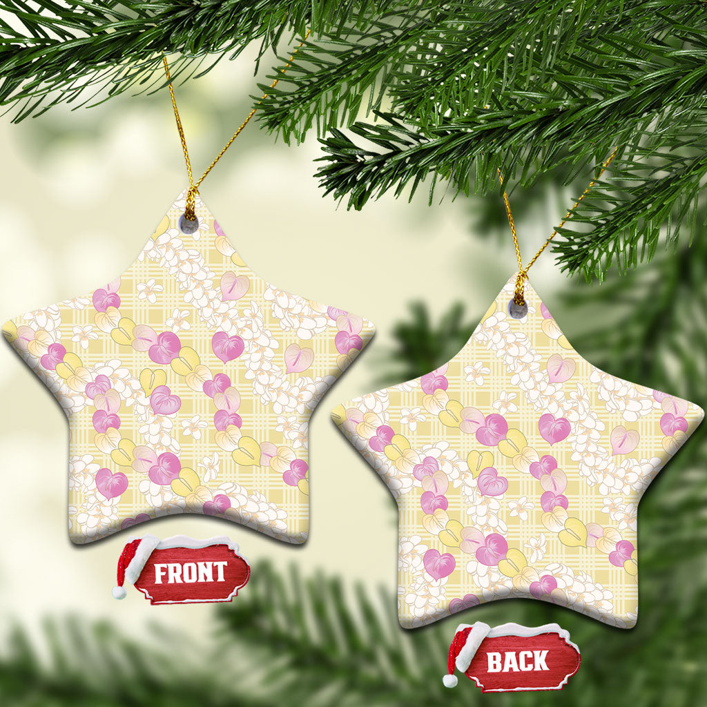 Anthurium Plumeria Lei Pastel Ceramic Ornament Yellow Hawaiian Splendid Palaka LT01 Star Yellow - Polynesian Pride