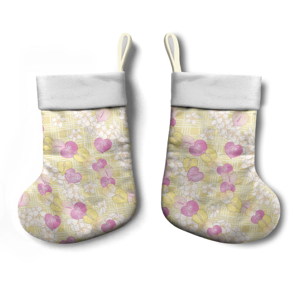 Anthurium Plumeria Lei Pastel Christmas Stocking Yellow Hawaiian Splendid Palaka LT01 - Polynesian Pride