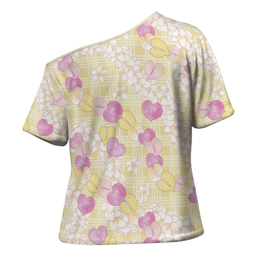 Anthurium Plumeria Lei Pastel Cross Shoulder Shirt Yellow Hawaiian Splendid Palaka