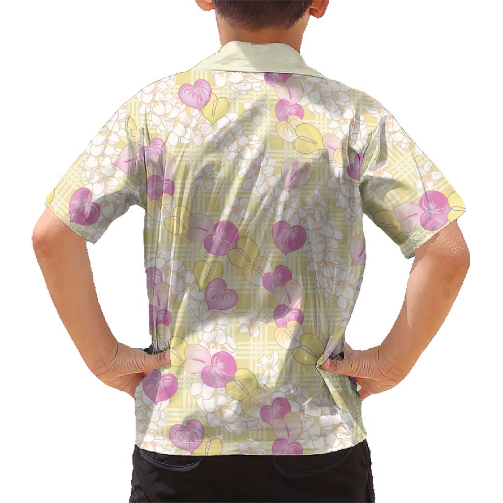 Anthurium Plumeria Lei Pastel Family Matching Mermaid Dress and Hawaiian Shirt Yellow Hawaiian Splendid Palaka LT01 - Polynesian Pride