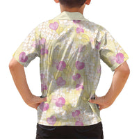 Anthurium Plumeria Lei Pastel Family Matching Off The Shoulder Long Sleeve Dress and Hawaiian Shirt Yellow Hawaiian Splendid Palaka LT01 - Polynesian Pride