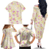 Anthurium Plumeria Lei Pastel Family Matching Off The Shoulder Long Sleeve Dress and Hawaiian Shirt Yellow Hawaiian Splendid Palaka LT01 - Polynesian Pride