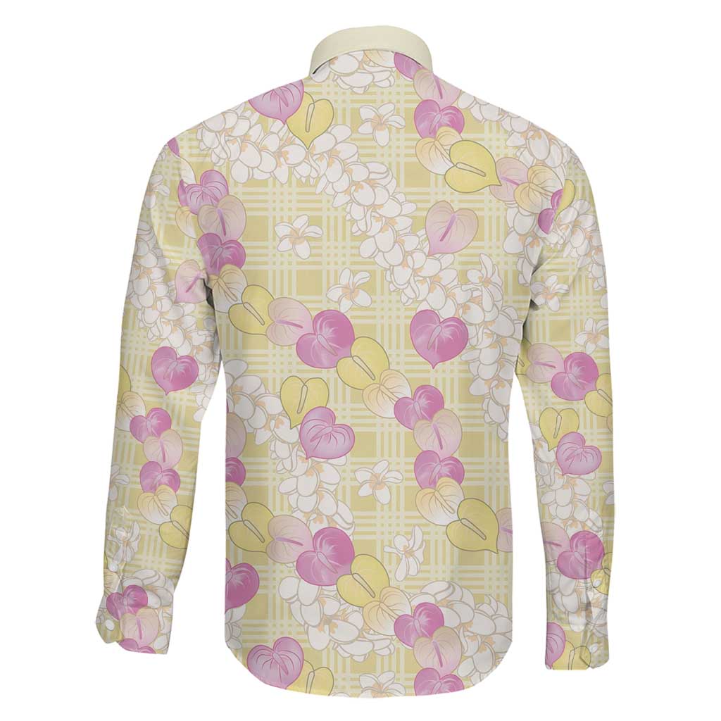 Anthurium Plumeria Lei Pastel Family Matching Off The Shoulder Long Sleeve Dress and Hawaiian Shirt Yellow Hawaiian Splendid Palaka LT01 - Polynesian Pride