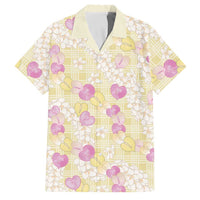 Anthurium Plumeria Lei Pastel Family Matching Off Shoulder Maxi Dress and Hawaiian Shirt Yellow Hawaiian Splendid Palaka LT01 Dad's Shirt - Short Sleeve Yellow - Polynesian Pride