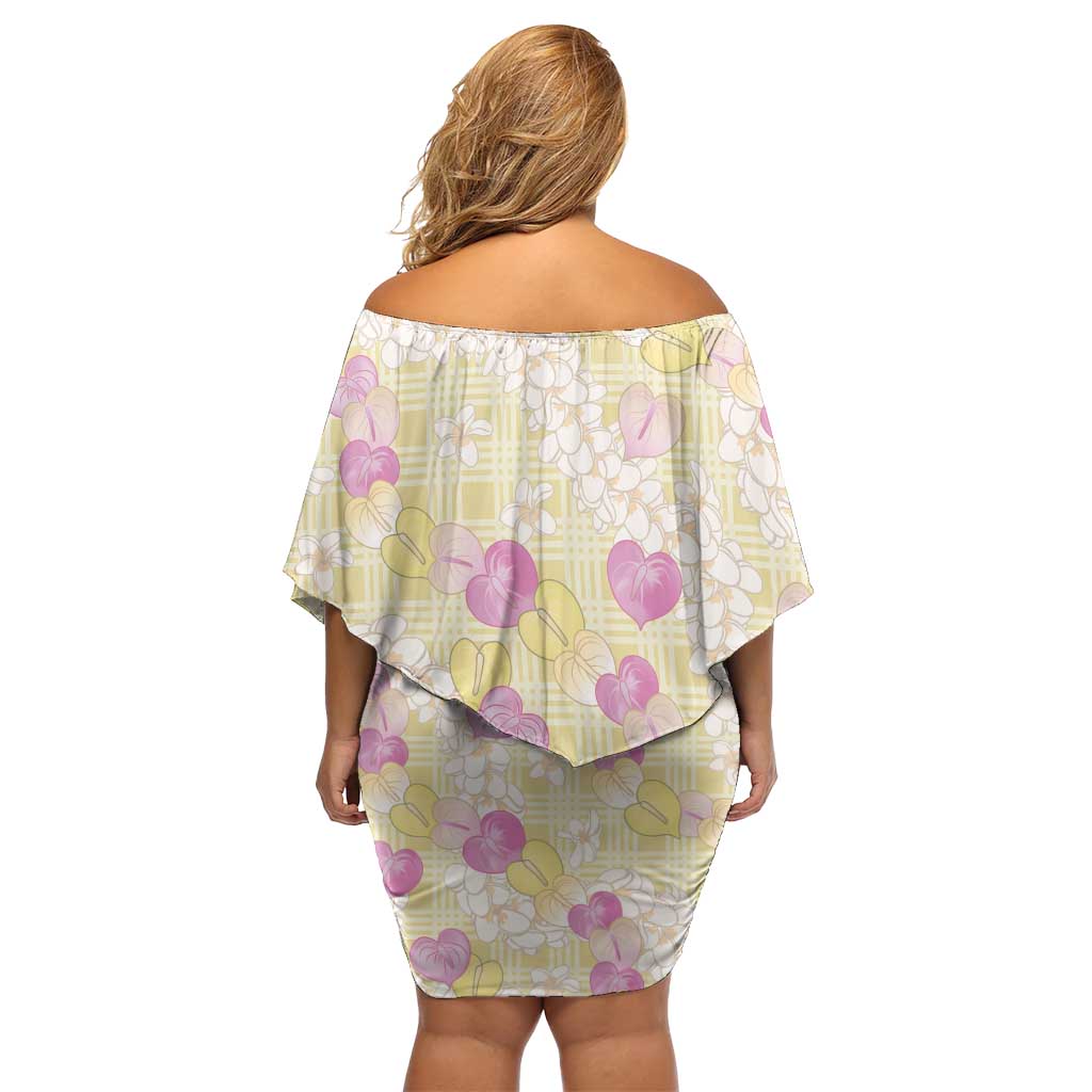 Anthurium Plumeria Lei Pastel Family Matching Off Shoulder Short Dress and Hawaiian Shirt Yellow Hawaiian Splendid Palaka LT01 - Polynesian Pride