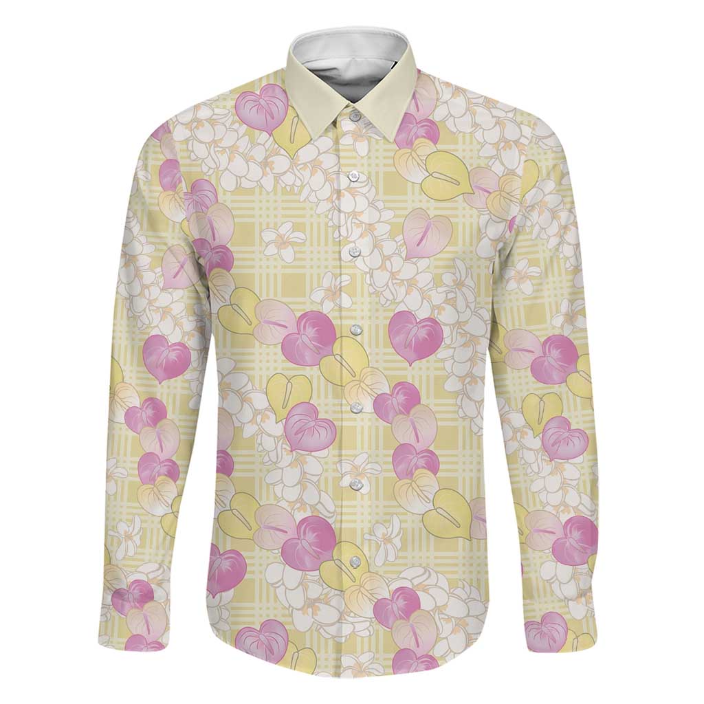 Anthurium Plumeria Lei Pastel Family Matching Summer Maxi Dress and Hawaiian Shirt Yellow Hawaiian Splendid Palaka LT01 Dad's Shirt - Long Sleeve Yellow - Polynesian Pride