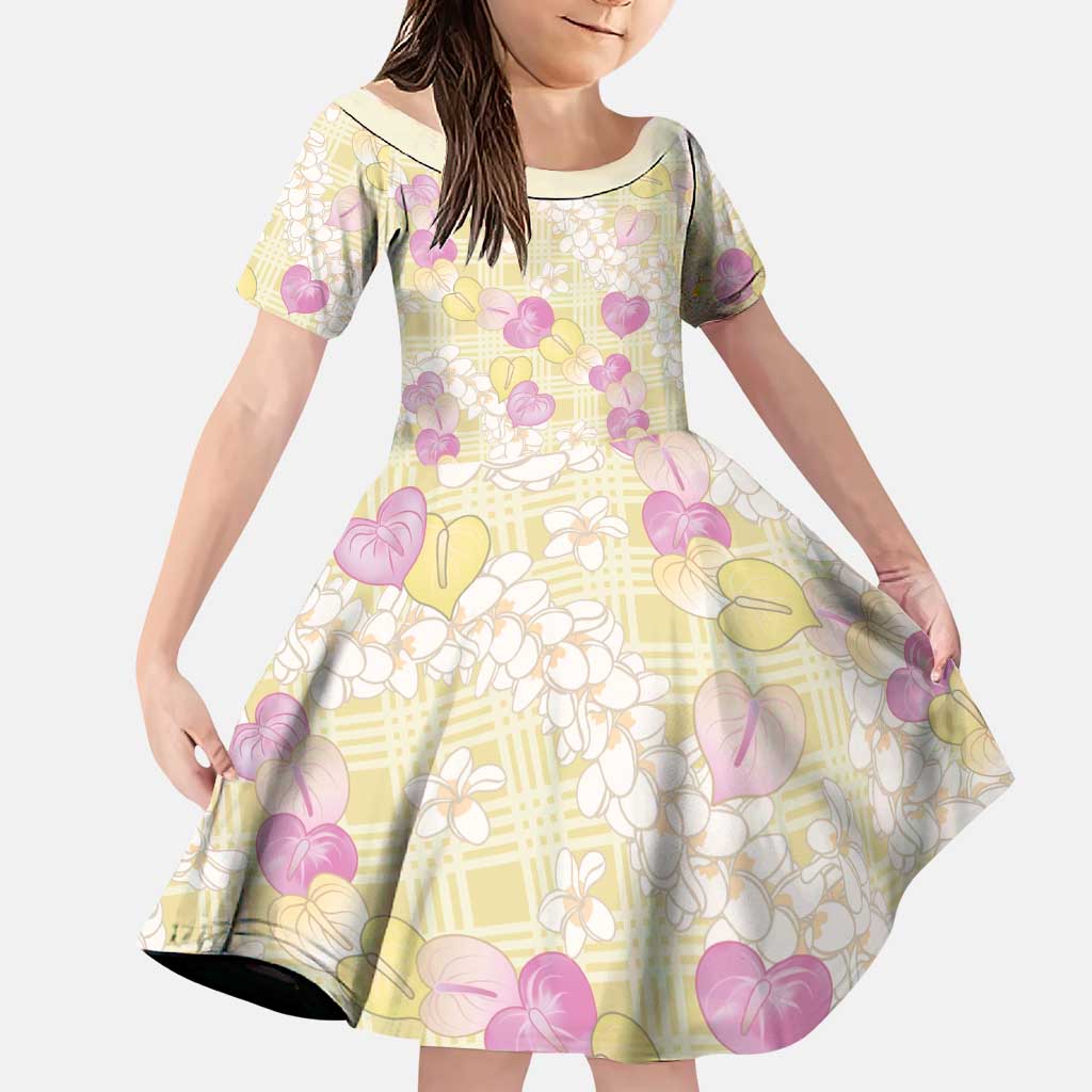 Anthurium Plumeria Lei Pastel Family Matching Tank Maxi Dress and Hawaiian Shirt Yellow Hawaiian Splendid Palaka LT01 Daughter's Dress Yellow - Polynesian Pride