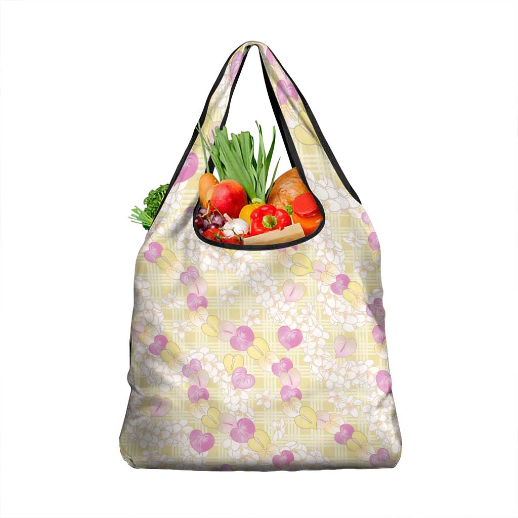 Anthurium Plumeria Lei Pastel Grocery Bag Yellow Hawaiian Splendid Palaka