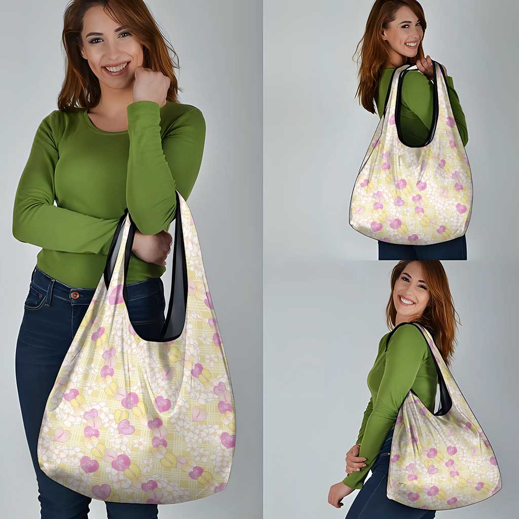Anthurium Plumeria Lei Pastel Grocery Bag Yellow Hawaiian Splendid Palaka