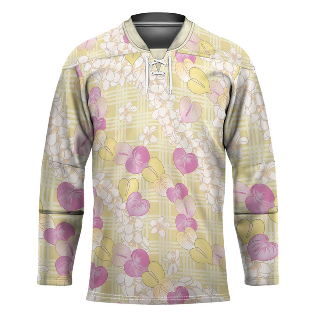 Anthurium Plumeria Lei Pastel Hockey Jersey Yellow Hawaiian Splendid Palaka