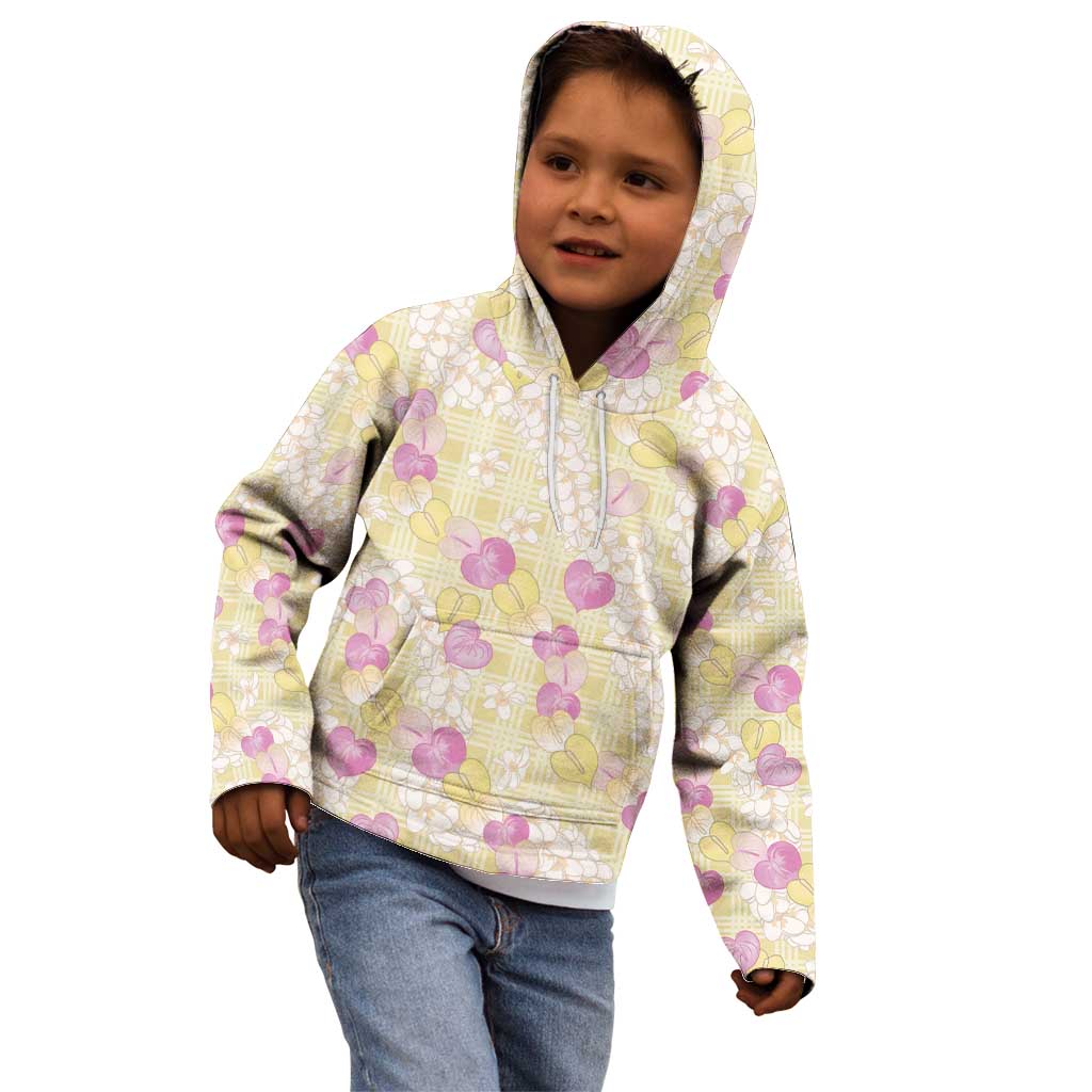 Anthurium Plumeria Lei Pastel Kid Hoodie Yellow Hawaiian Splendid Palaka