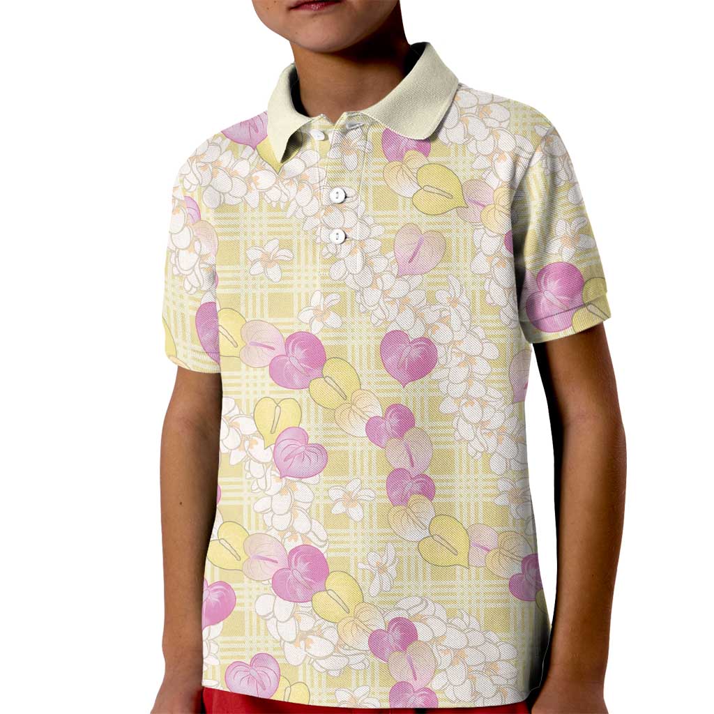 Anthurium Plumeria Lei Pastel Kid Polo Shirt Yellow Hawaiian Splendid Palaka