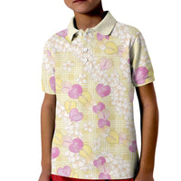 Anthurium Plumeria Lei Pastel Kid Polo Shirt Yellow Hawaiian Splendid Palaka