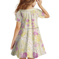 Anthurium Plumeria Lei Pastel Kid Short Sleeve Dress Yellow Hawaiian Splendid Palaka