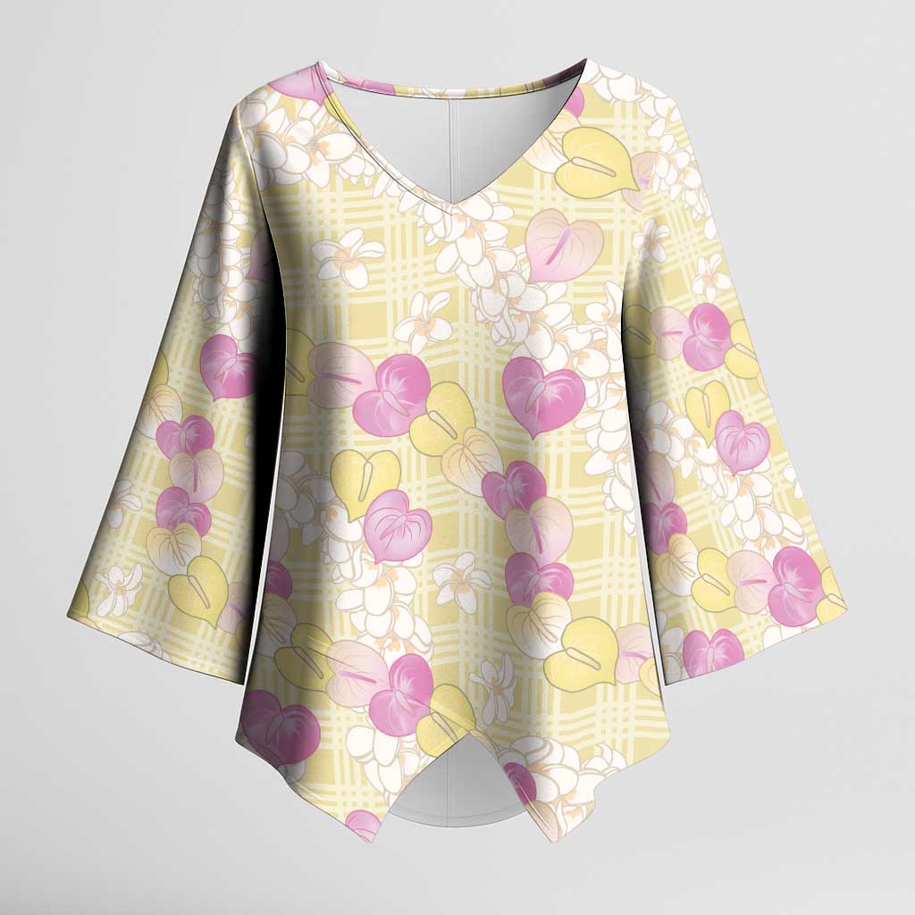 Anthurium Plumeria Lei Pastel Kimono Sleeve Blouse Yellow Hawaiian Splendid Palaka