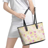 Anthurium Plumeria Lei Pastel Leather Tote Bag Yellow Hawaiian Splendid Palaka