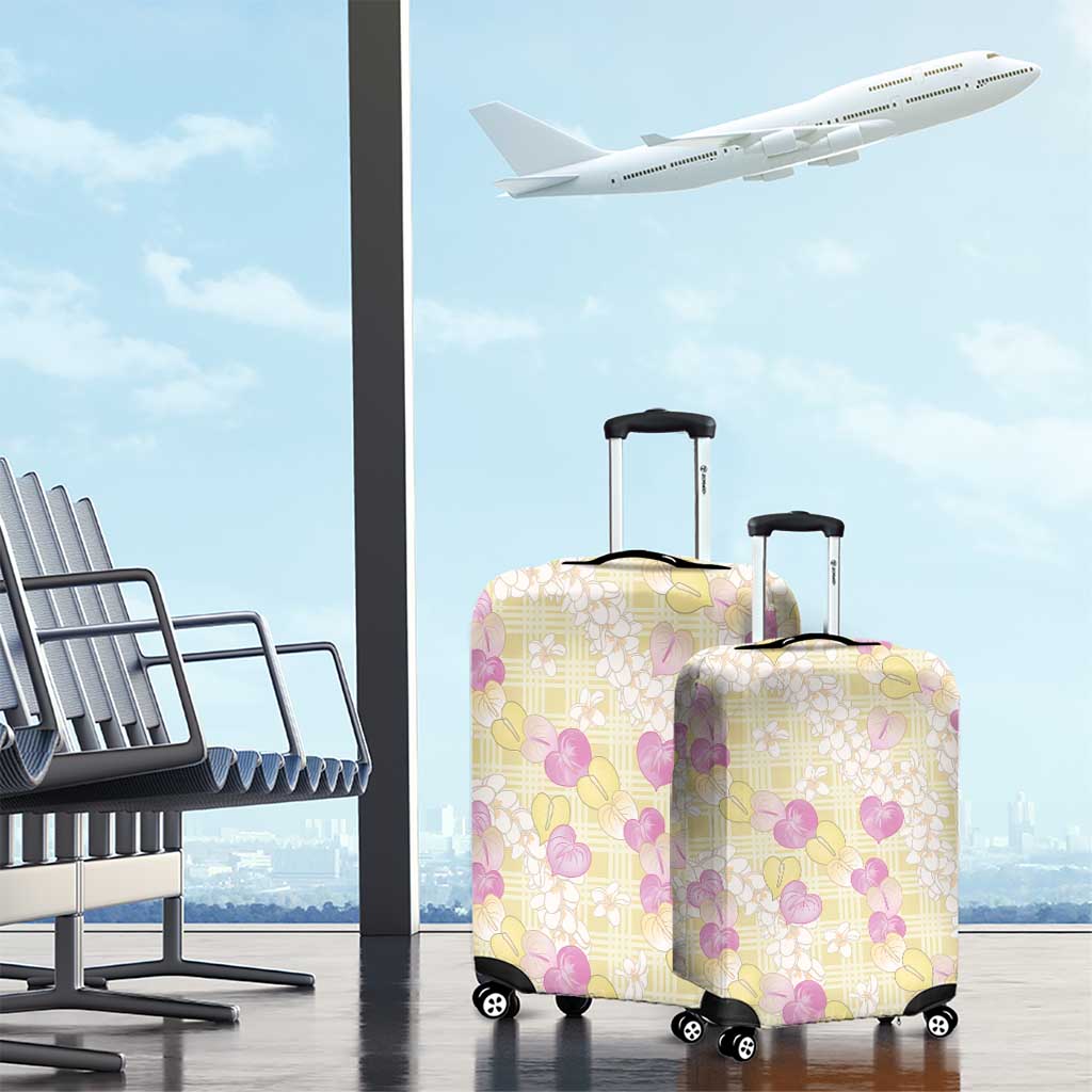 Anthurium Plumeria Lei Pastel Luggage Cover Yellow Hawaiian Splendid Palaka