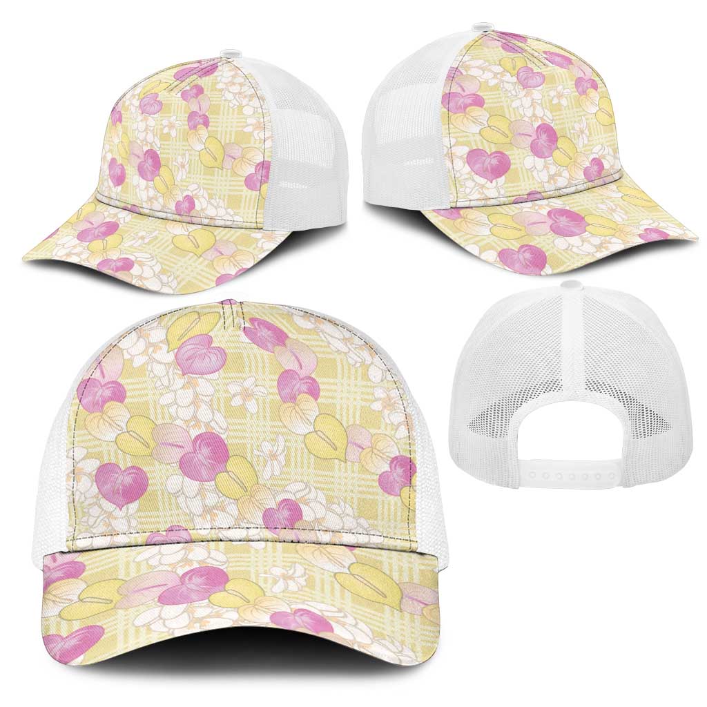 Anthurium Plumeria Lei Pastel Mesh Trucker Cap Yellow Hawaiian Splendid Palaka