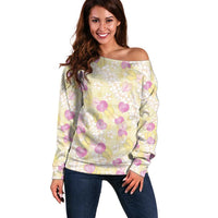 Anthurium Plumeria Lei Pastel Off Shoulder Sweater Yellow Hawaiian Splendid Palaka